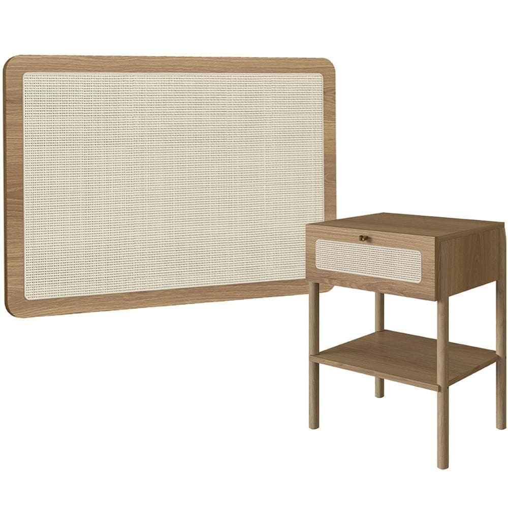 Cabeceira Solteiro 90cm E 1 Mesa Lateral 1 Gaveta Madeira Moss A03 Hanover Roble