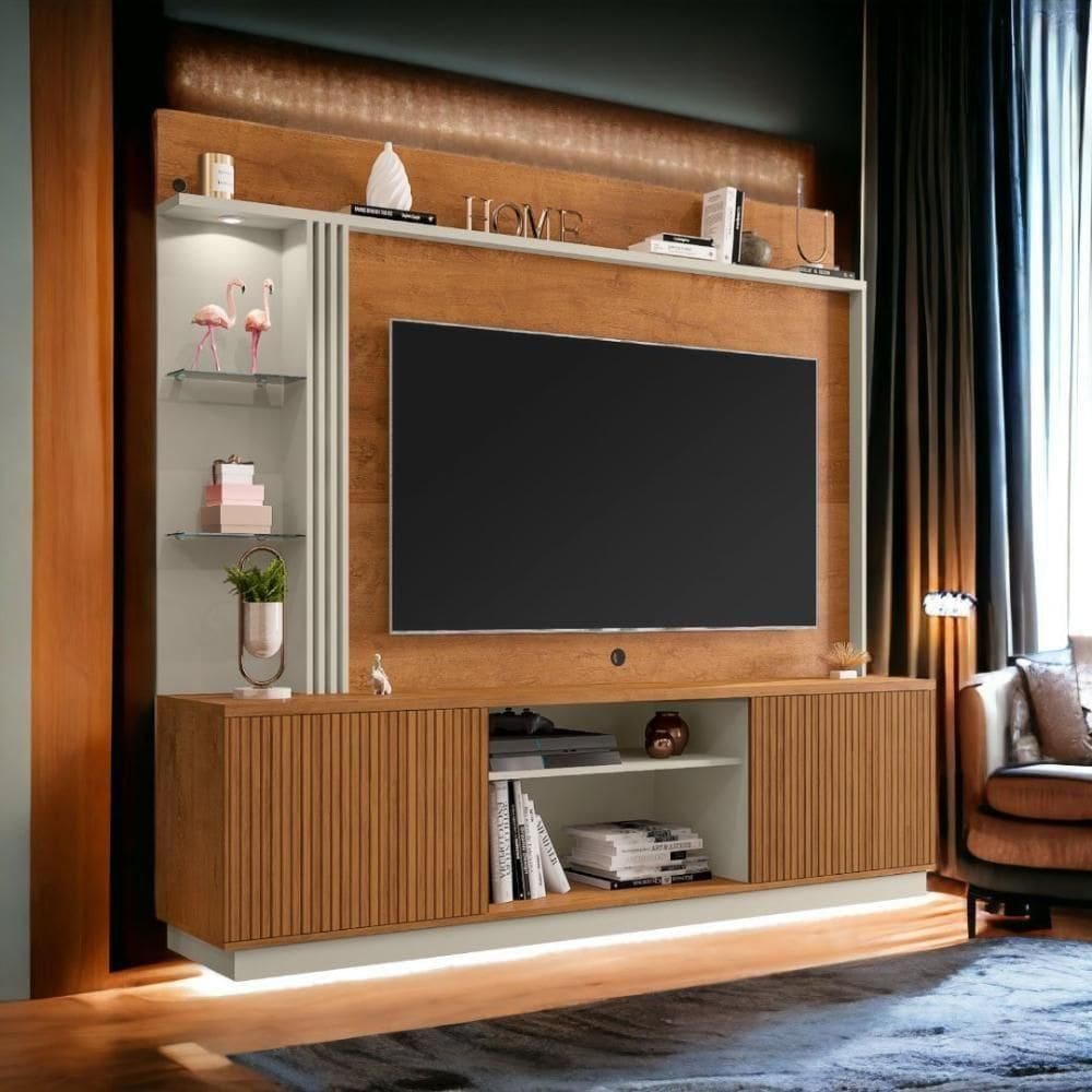Home Para Tvs 65 Atlanta Naturalle e Off White Ripado Bechara