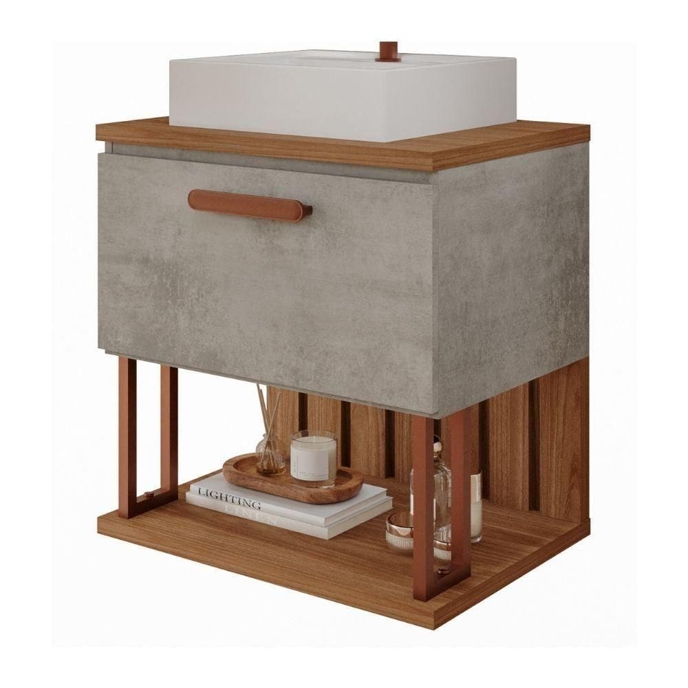 Gabinete Para Banheiro 60 Cm 100% Mdf Nicho 1 Porta Basculante Duna Mgm Móveis Cimento/freijo Cimento/freijo