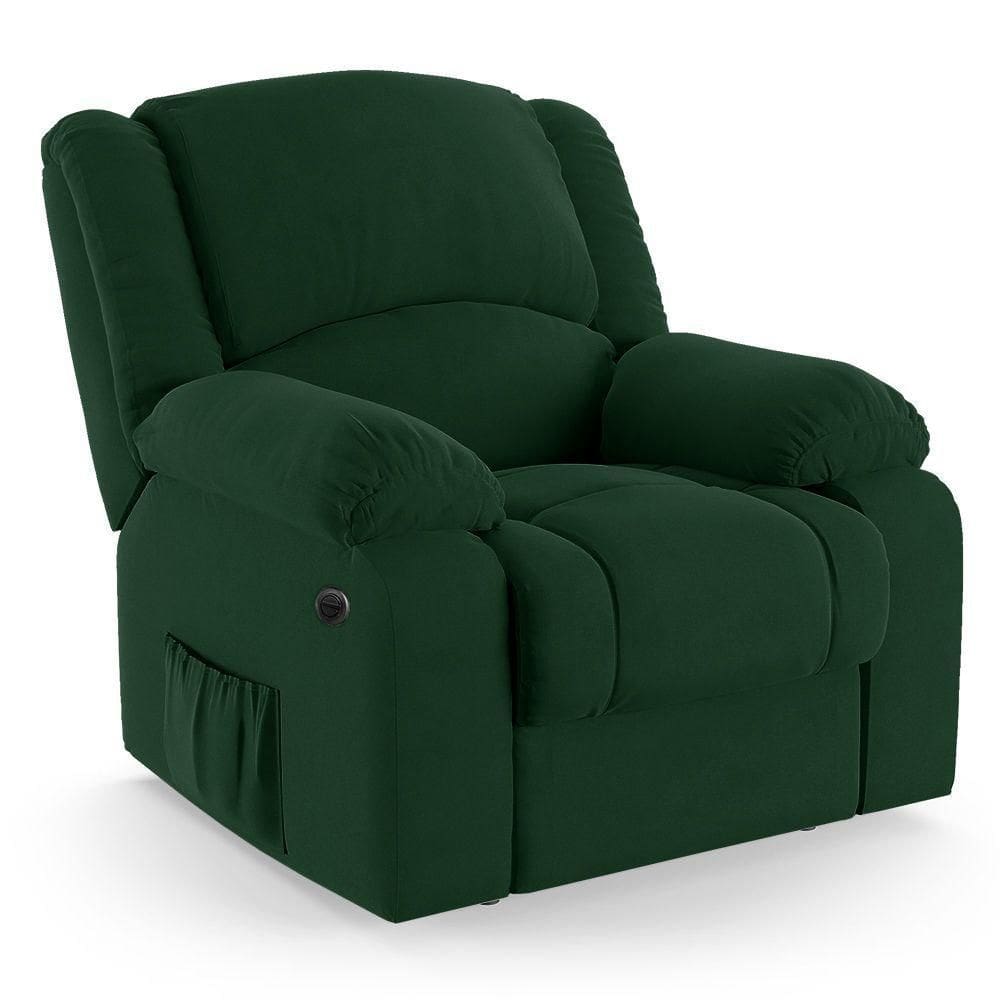 Poltrona Do Papai Reclinável Melim Elétrica Led Massagem Veludo Verde Fh1