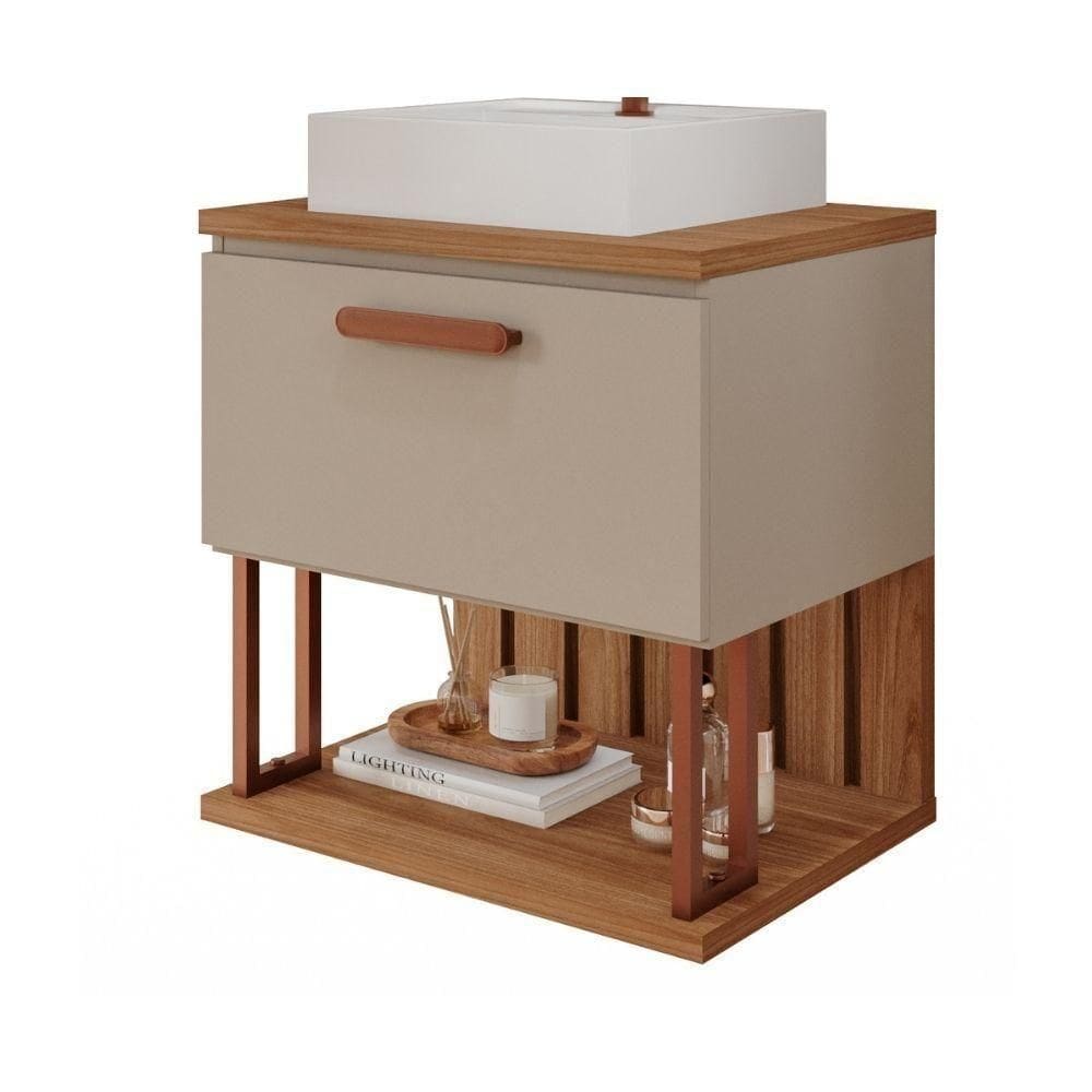Gabinete Para Banheiro 60 Cm 100% Mdf Nicho 1 Porta Basculante Duna Mgm Móveis Cappuccino/freijo Cappuccino/freijo