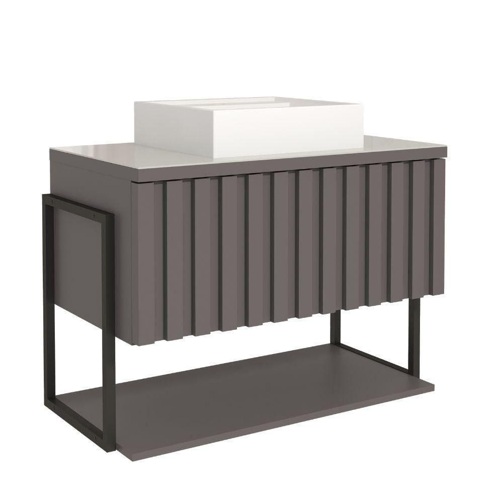 Gabinete Para Banheiro 80cm 100% Mdf Metalon 20x20 1 Porta Basculante Frisê Mgm Móveis Titãnio Metalon Titanio