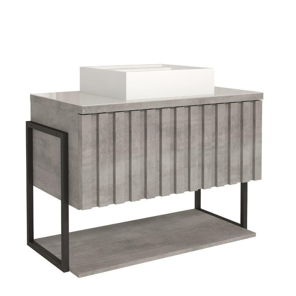 Gabinete Para Banheiro 80cm 100% Mdf Metalon 20x20 1 Porta Basculante Frisê Mgm Móveis Cimento Metalon Cimento