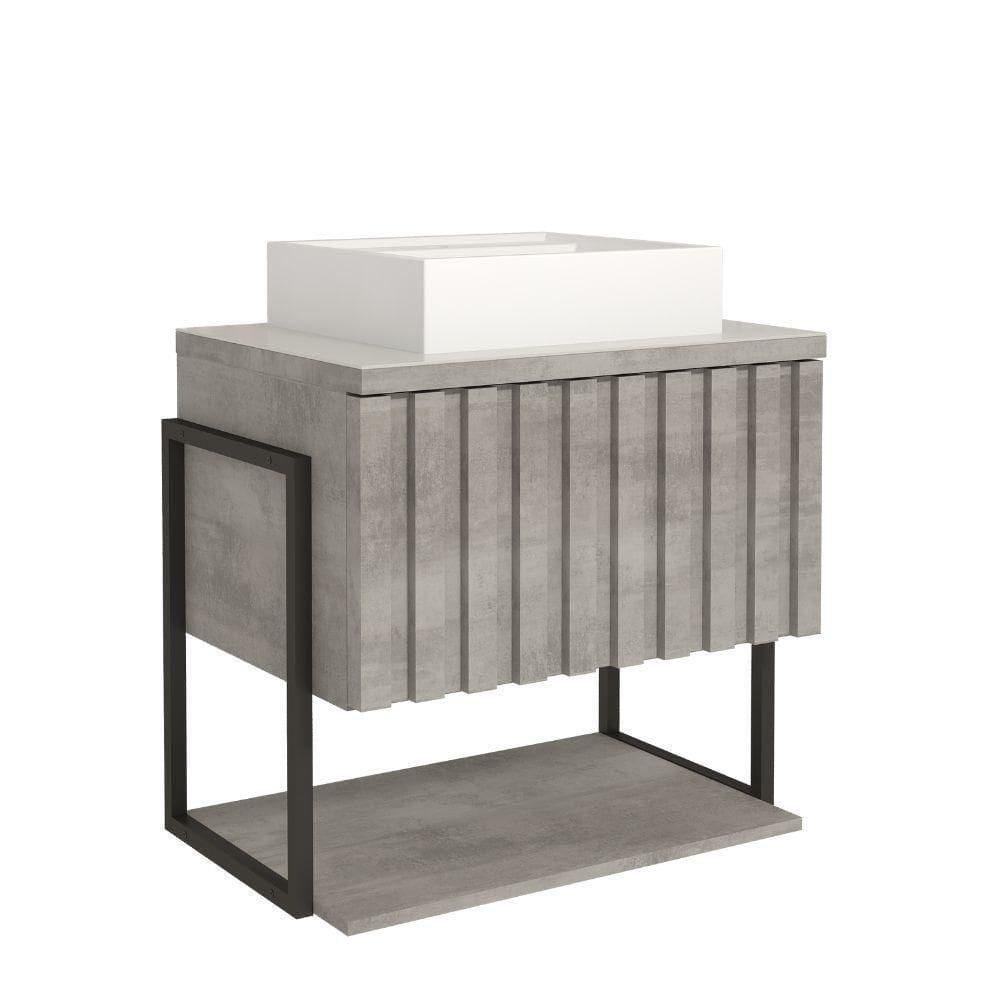 Gabinete Para Banheiro 60cm 100% Mdf Metalon 20x20 1 Porta Basculante Frisê Mgm Móveis Cimento Metalon Cimento