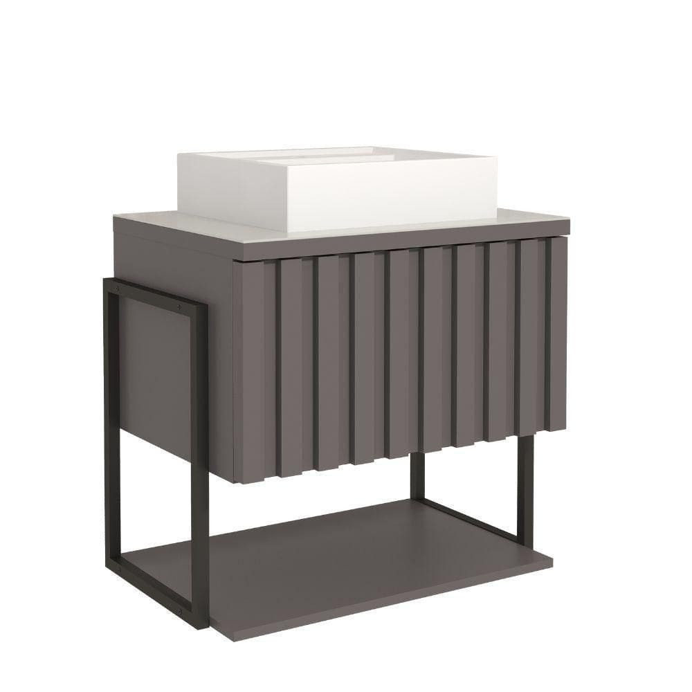 Gabinete Para Banheiro 60cm 100% Mdf Metalon 20x20 1 Porta Basculante Frisê Mgm Móveis Titãnio Metalon Titanio