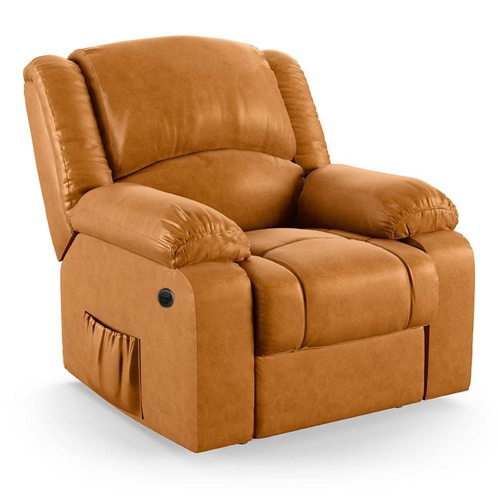 Poltrona Do Papai Reclinável Melim Elétrica Led Massagem Pu Whisky Fh1