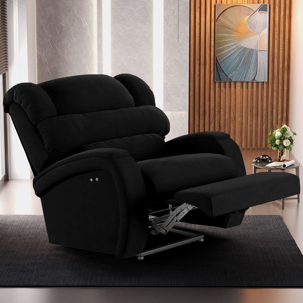 Poltrona Do Papai Reclinável Napoli Power Touch Massagem Veludo Fh1 Preto