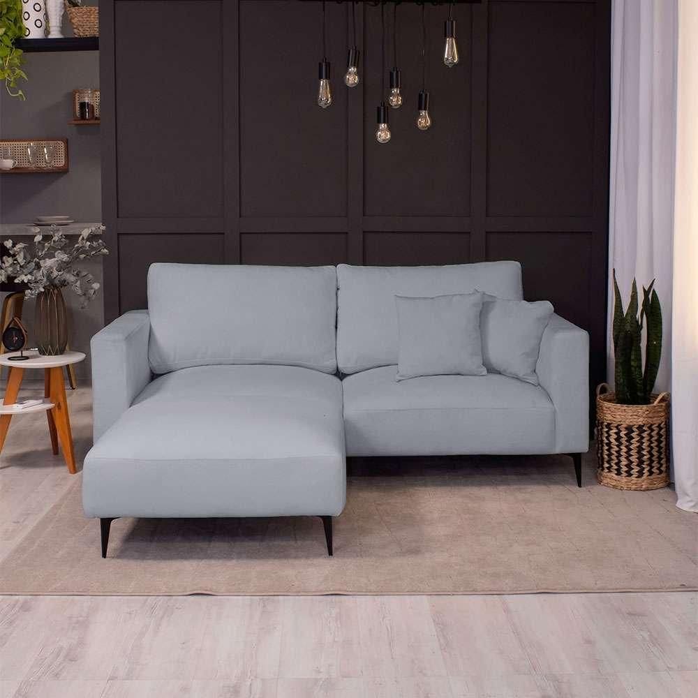 Sofá 3 Lugares com Molas Ensacadas 200 cm e Puff Unne Bouclé Cinza