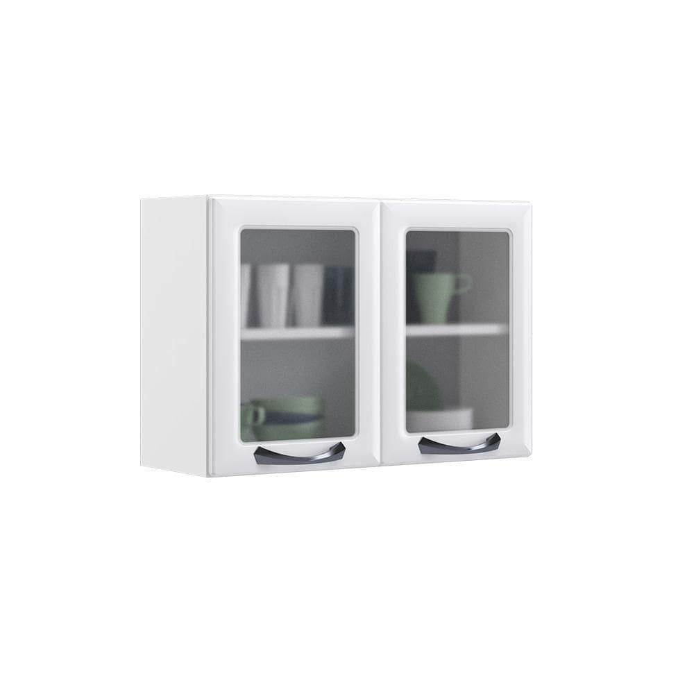 Armário Aéreo De Cozinha 80cm Branco 2 Portas Com Vidro New Premium