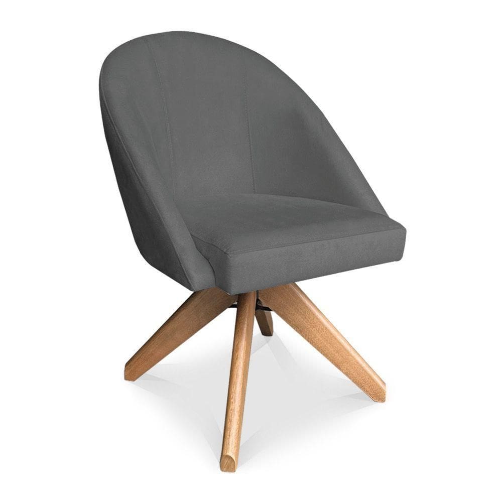 Poltrona Cadeira Giratória Bela Suede Base De Madeira - Pallazio Grafite