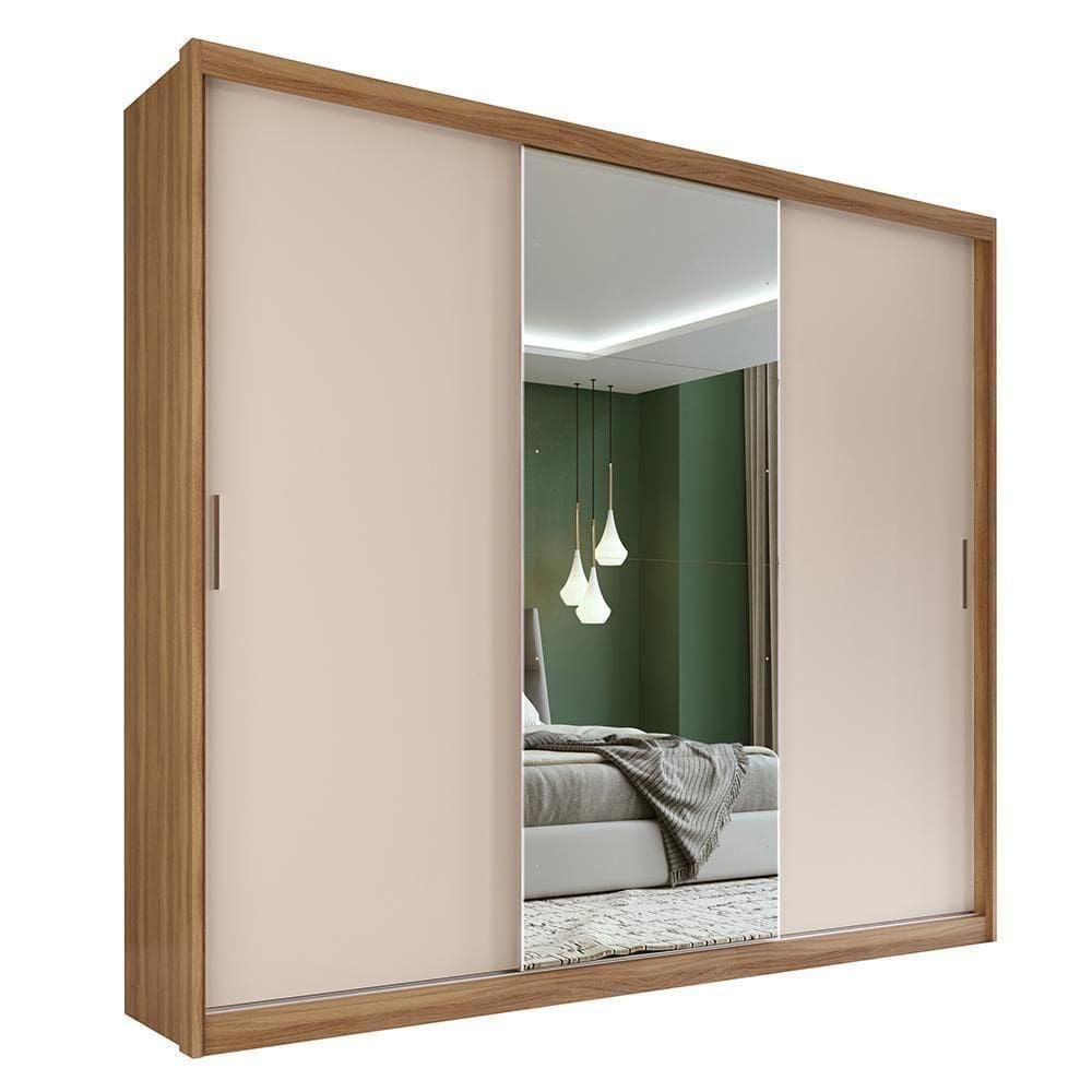 Guarda Roupa Dalila 3 Portas, 2 Gavetas E 4 Cabideiros Flex Amêndola Off White Com Espelho - Demóbile Amêndola Off White