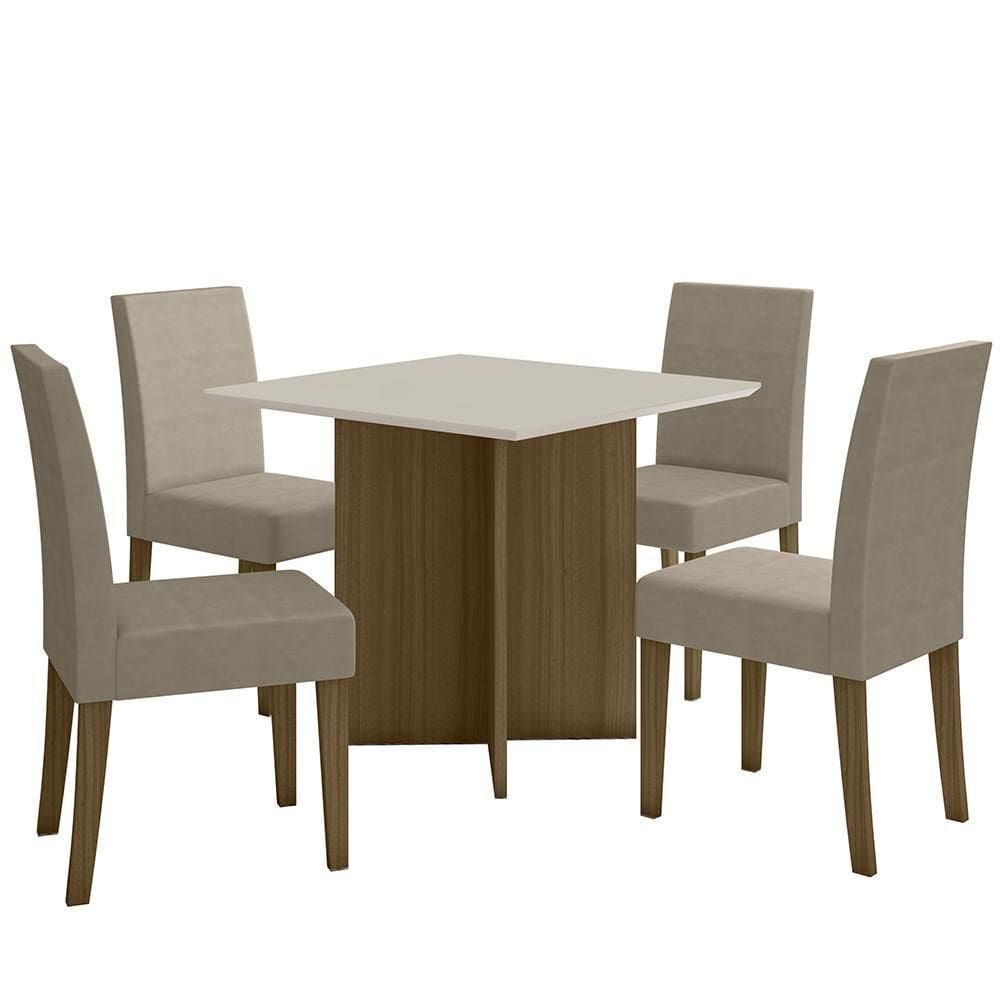 Kit Mesa De Jantar Helo Sem Vidro 90x90 Com 4 Cadeiras Josi Carvalho/off White/fendi Carvalho/off White/fendi
