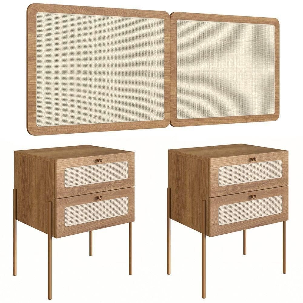 Cabeceira Casal Queen E 2 Mesas Pé Metal Arlo A10 Hanover-dourado - Mpozenato