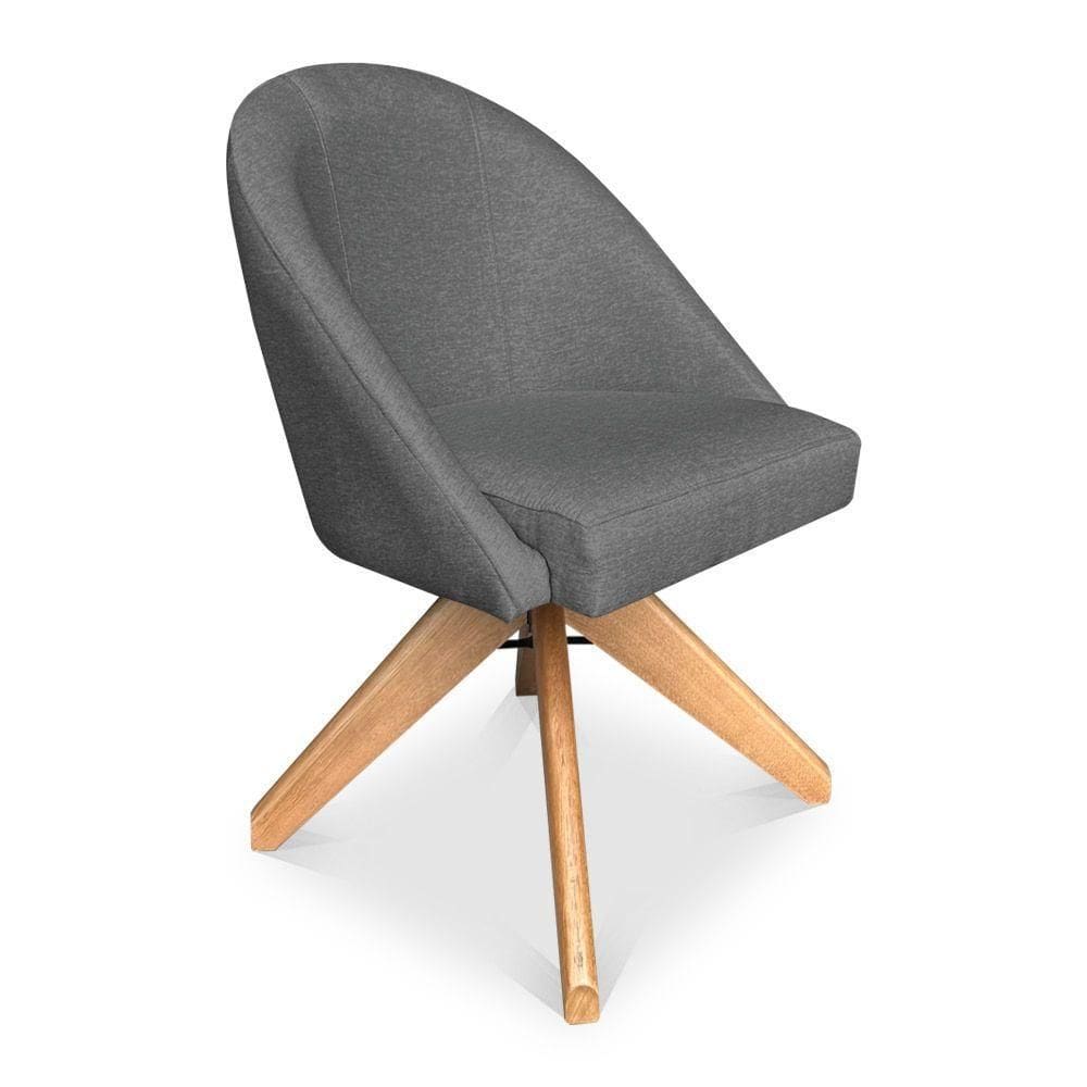 Poltrona Cadeira Giratória Bela Linho Grafite Base De Madeira - Pallazio