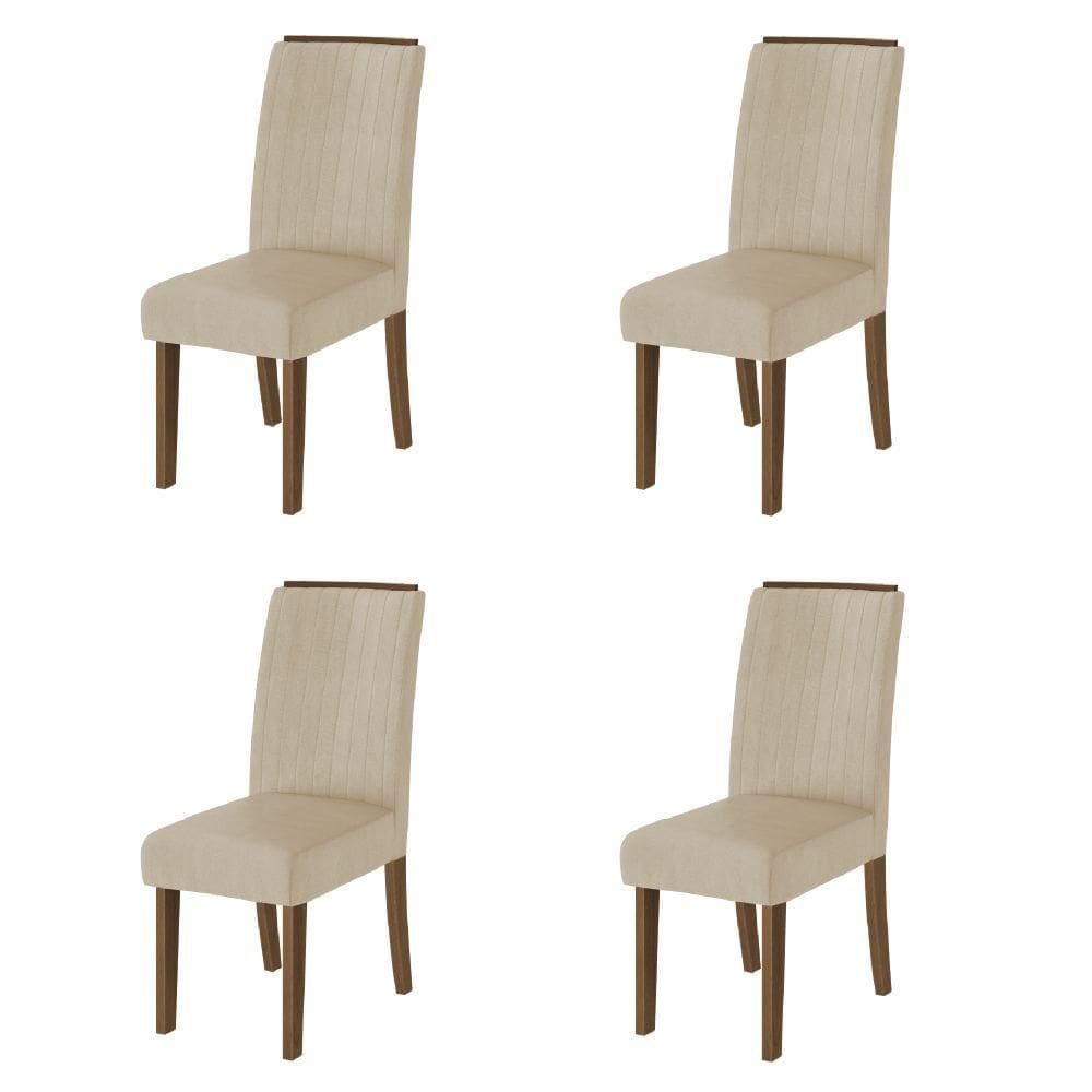 Conjunto Com 4 Cadeiras Estofada Sala De Jantar Grécia Cedro / Bege Dobuê Cedro