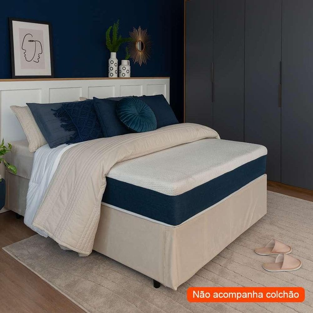 Base para Cama Box Solteiro Guldi com Guarda Objetos Bege