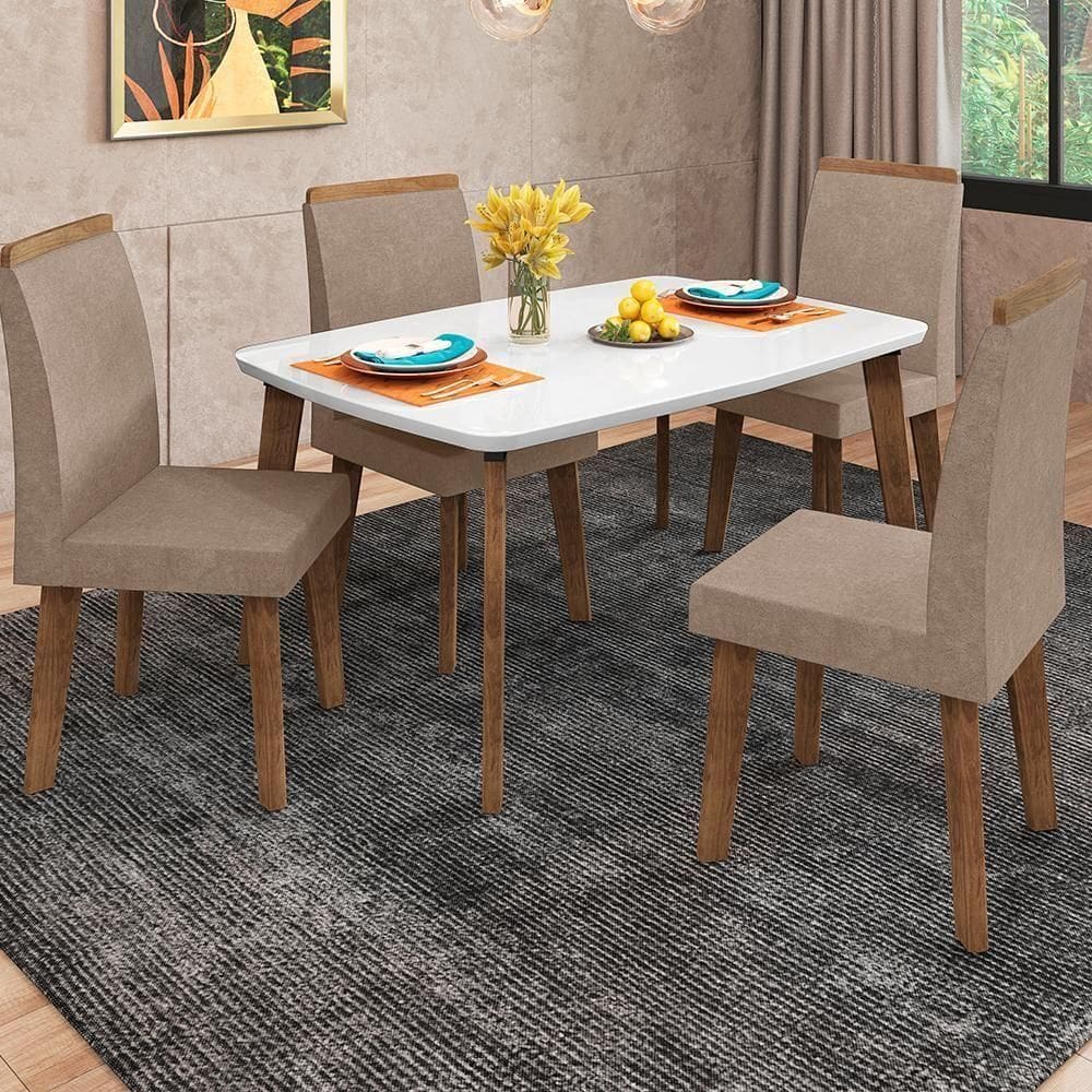Mesa De Jantar 4 Lugares Nancy 1,20 X 0,90 Oblongo Off White