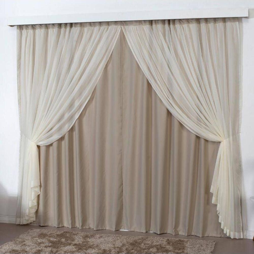 Cortina 2 Mts Sala Quarto Escritório Blackout Voal Trilho Comum - Avelã