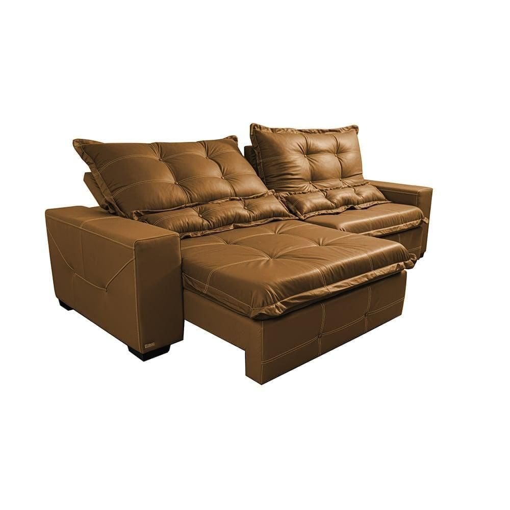 Sofá De Courino Retrátil E Reclinável 2,55m Cama Inbox Bourbon SoftgelD40 Caramelo