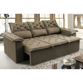 Sofá 3 Lugares Retrátil E Reclinável Cama Inbox Compact 2,00m Velusoft Castor