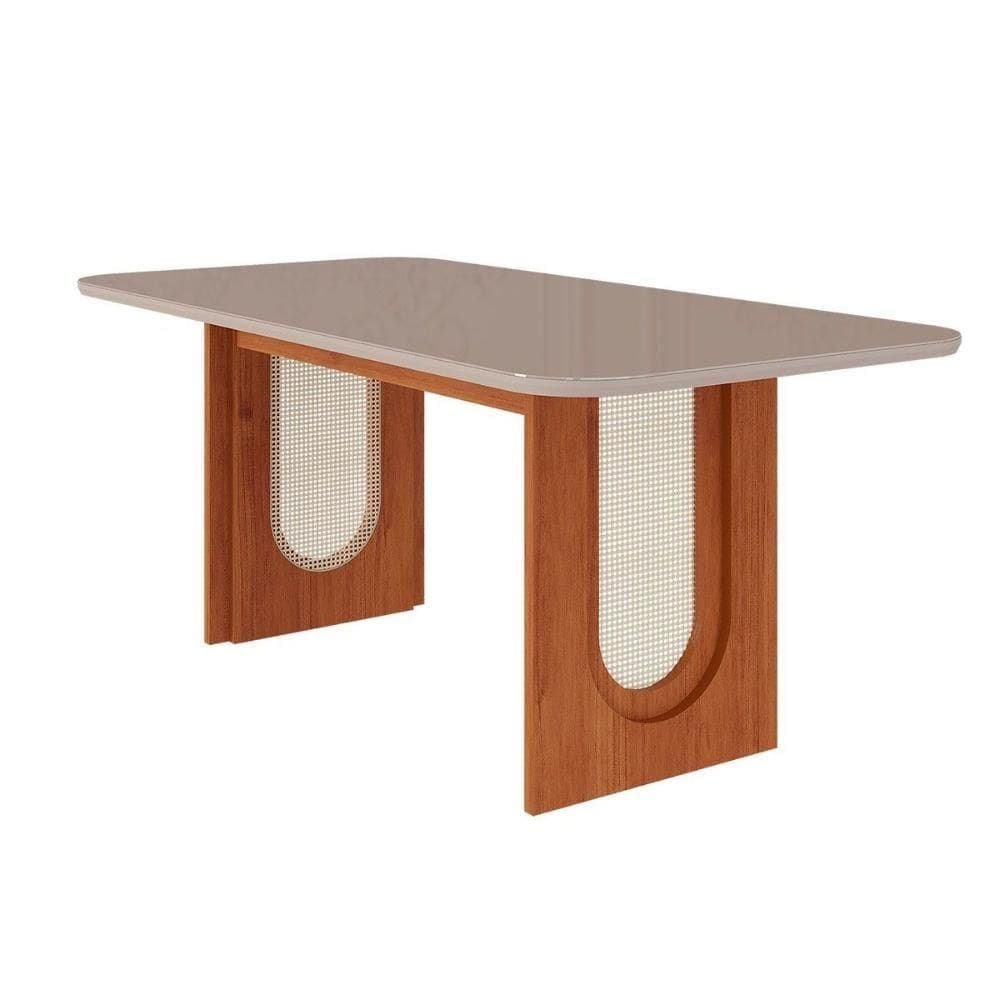 Mesa De Sala Jantar Valentina Com tampo Vidro 180x90cm Cinamomo off White