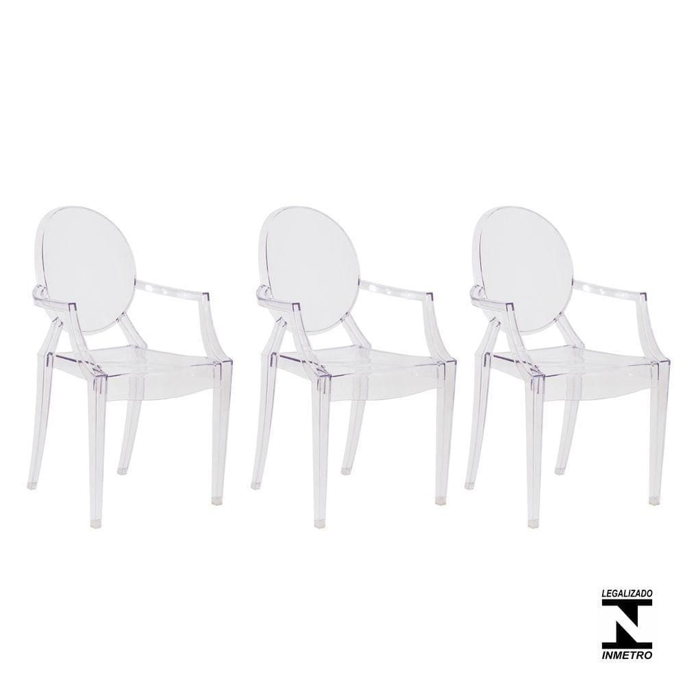 Kit 3 Cadeiras Louis Ghost Transparente Policarbonato