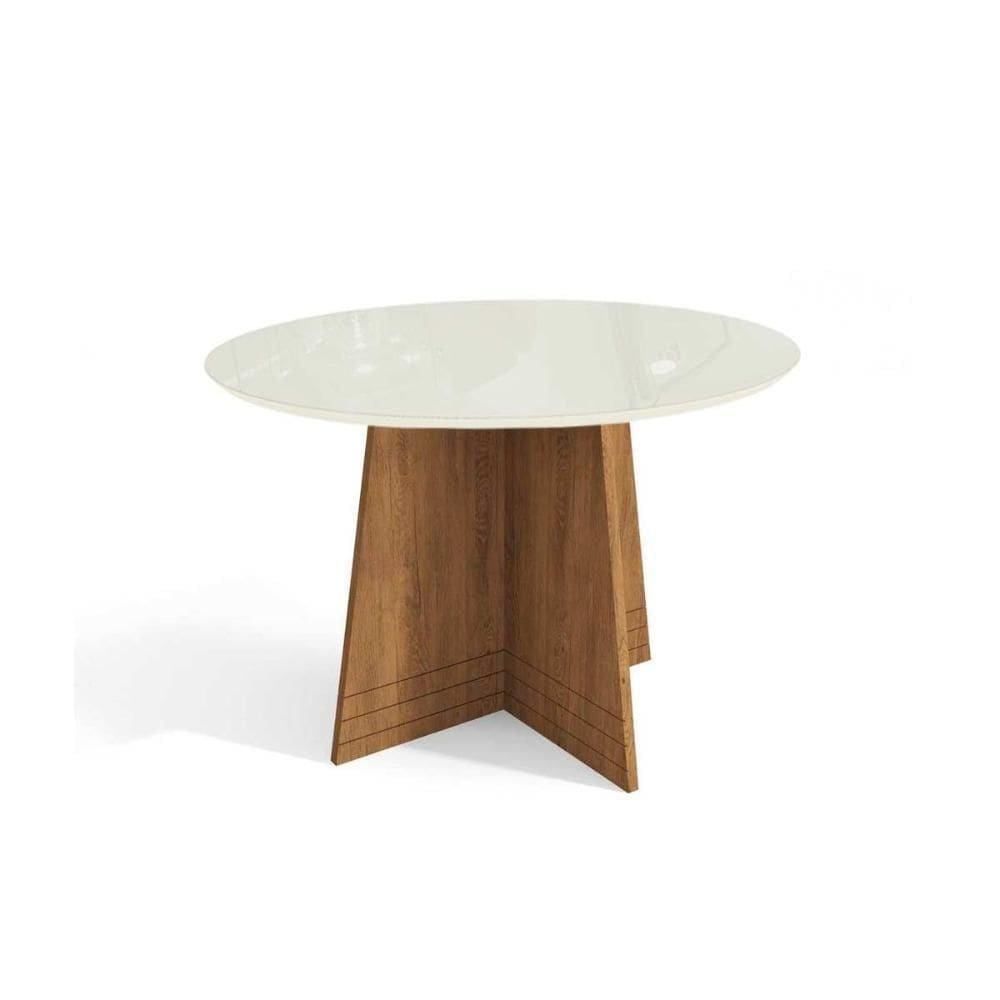 Mesa De Sala Jantar Lótus + Tampo Com Vidro 105x105cm Freijó off White