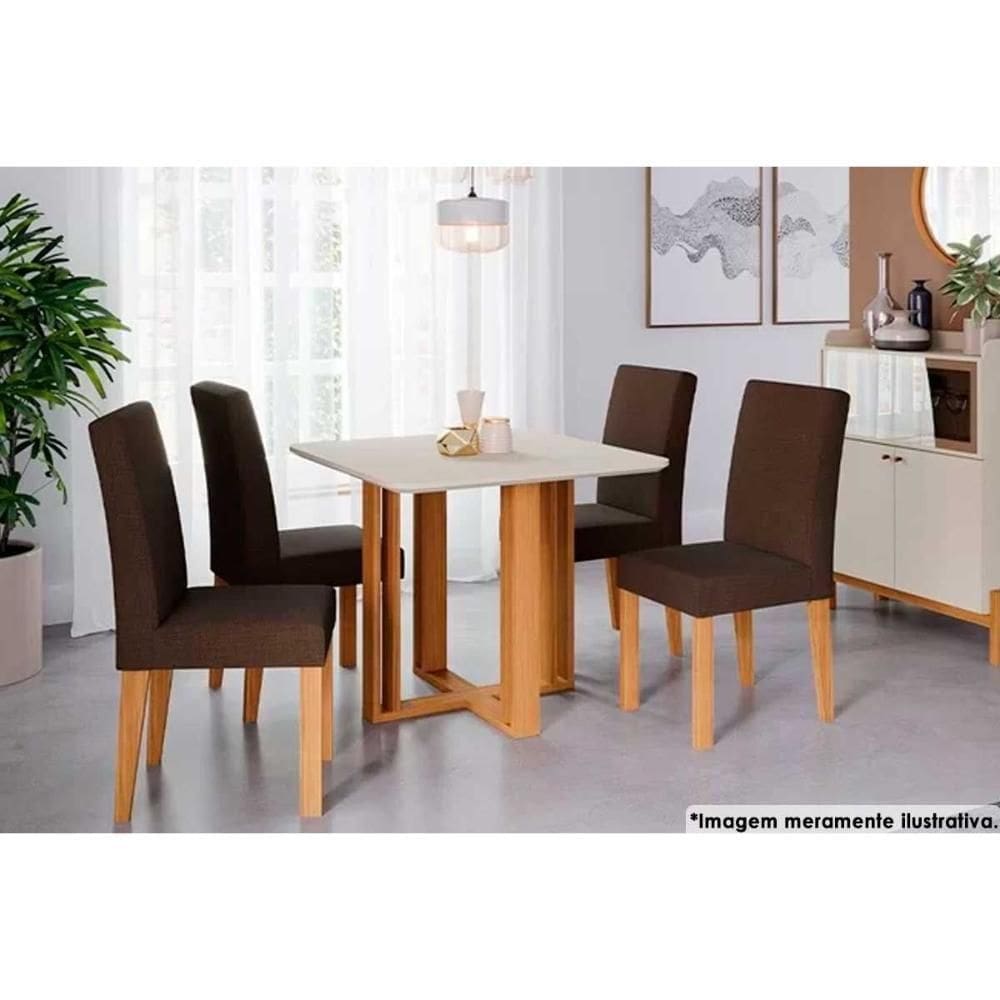 Sala De Jantar Flora com Tampo 94x94cm E 4 Cadeiras Maia Nature suede Mascavo Chocolate
