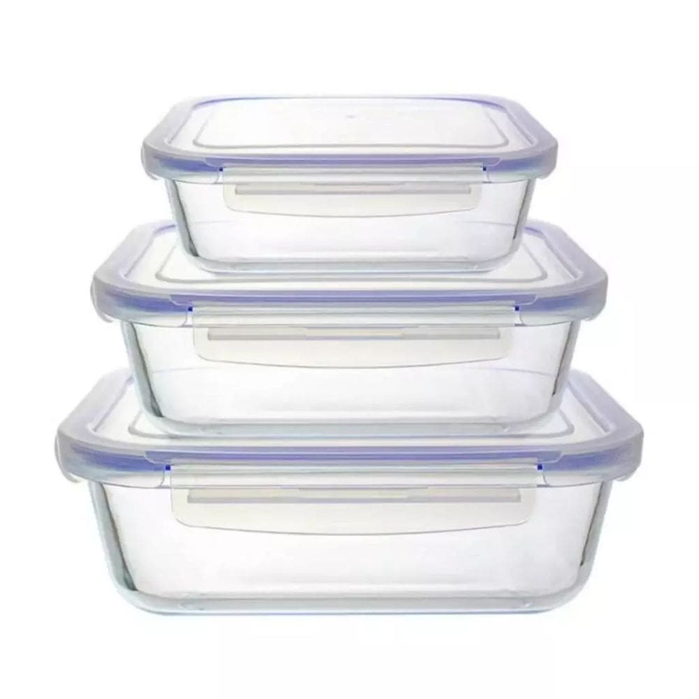 Kit 3 Potes de Vidro Refratário Hermético Retangular 400ml + 630ml + 1000ml