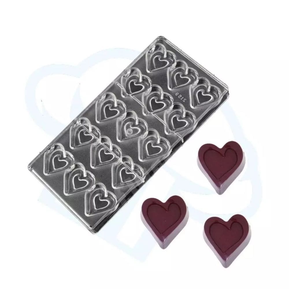 Forma De Chocolate Policarbonato / Acrílico Molde Coração Desenhado 15 Cavidades