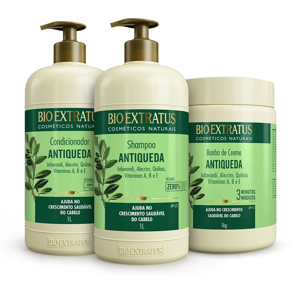 Kit Bio Extratus Jaborandi Antiqueda Shampoo Condicionador Máscara 1Litro/1Kg