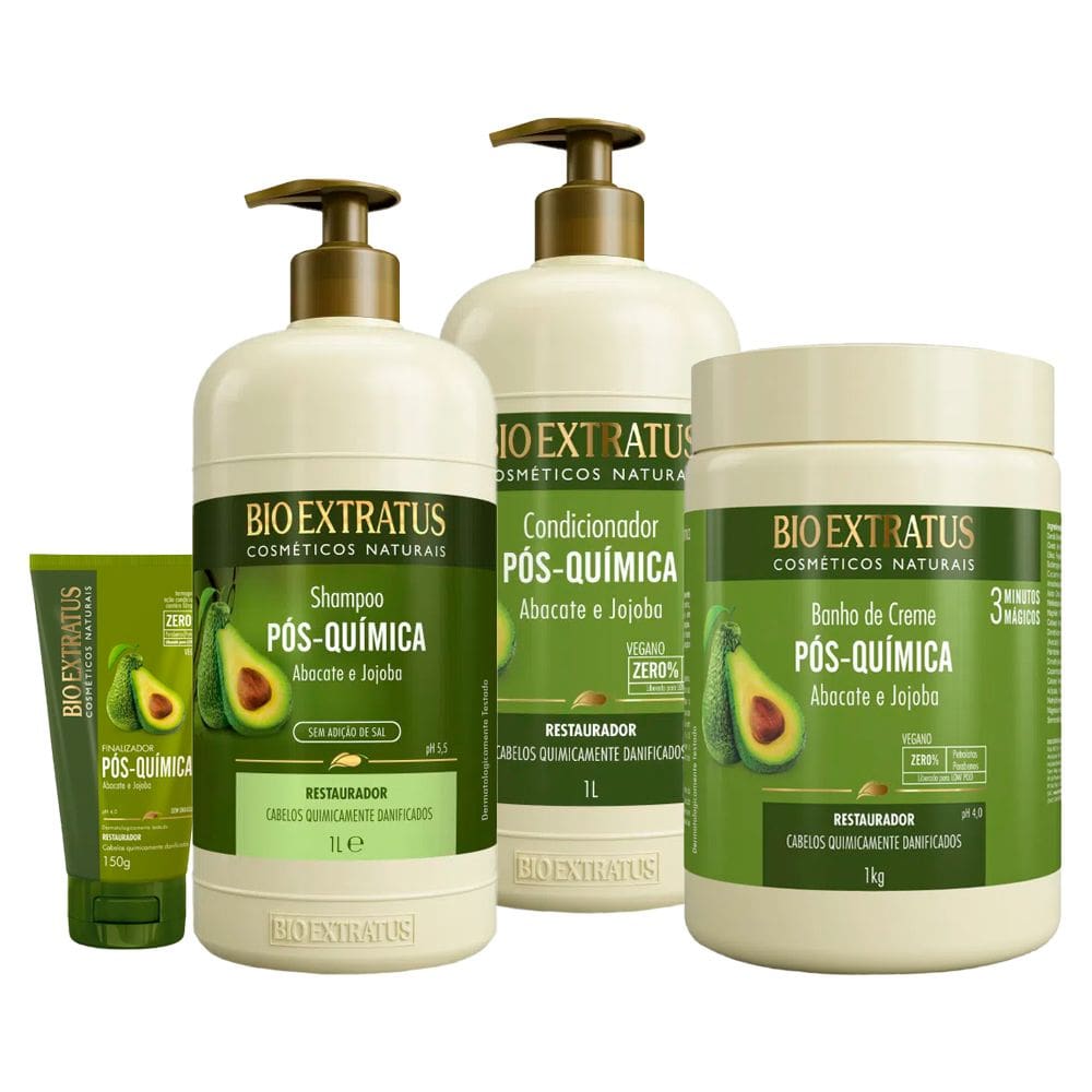Kit Bio Extratus Pós Quimica Shampoo Condicionador Máscara 1L/Kg Finalizador