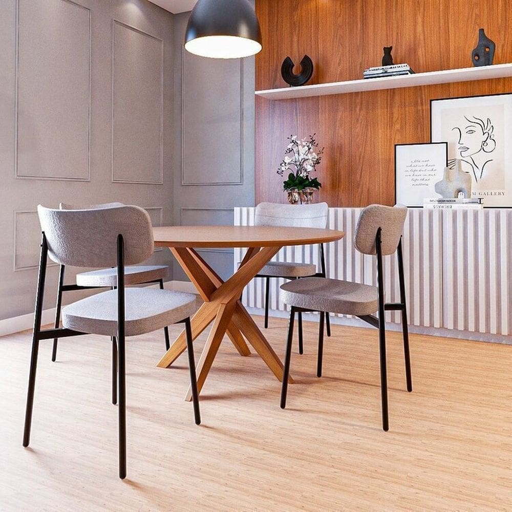 Conjunto Sala de Jantar Mesa Lisboa Madeira Maciça com 4 Cadeiras Alloa Marrom/Cinza