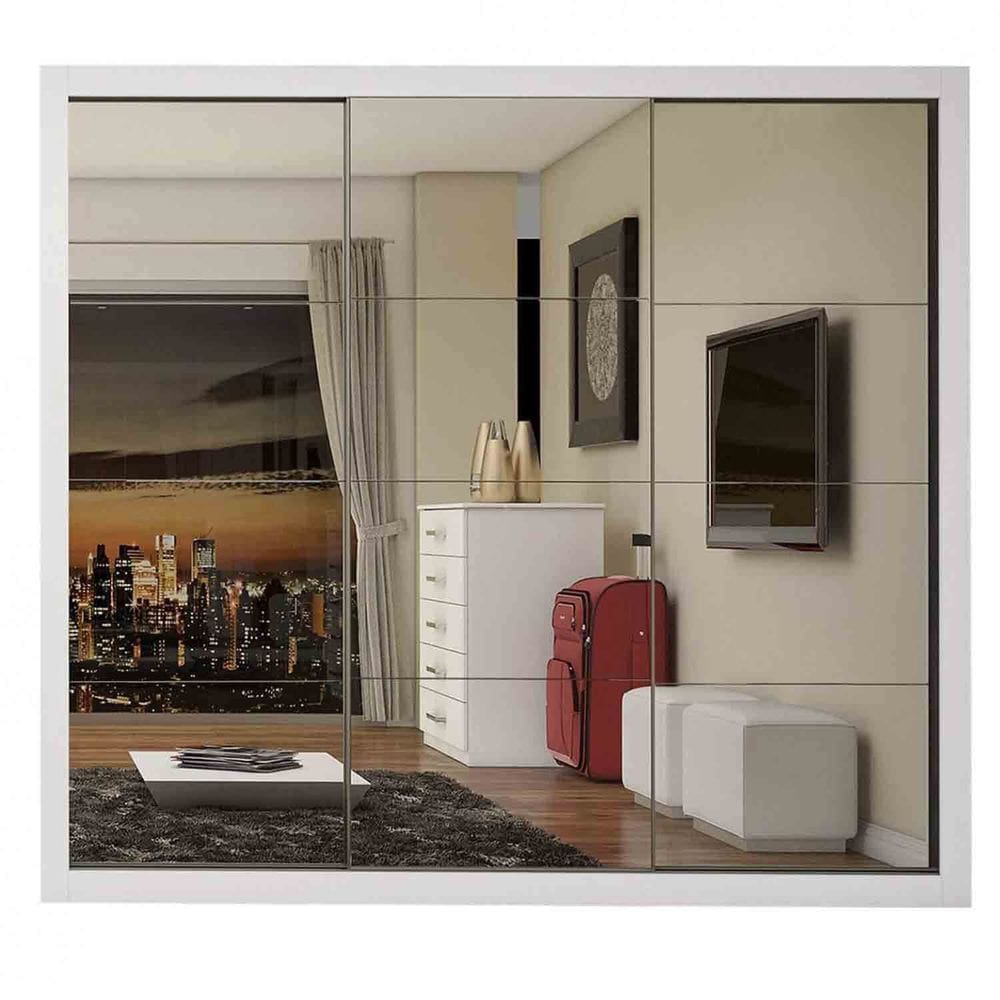 Guarda Roupa Bahia Todo Espelhado com 3 Portas Correr Branco