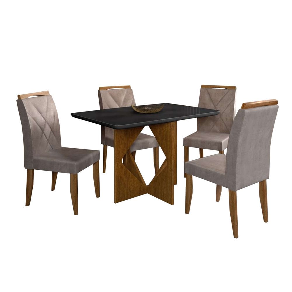 Mesa de Jantar Madrid 120x80cm com 4 Cadeiras Califórnia Minas Plac Cor Cinamomo Preto
