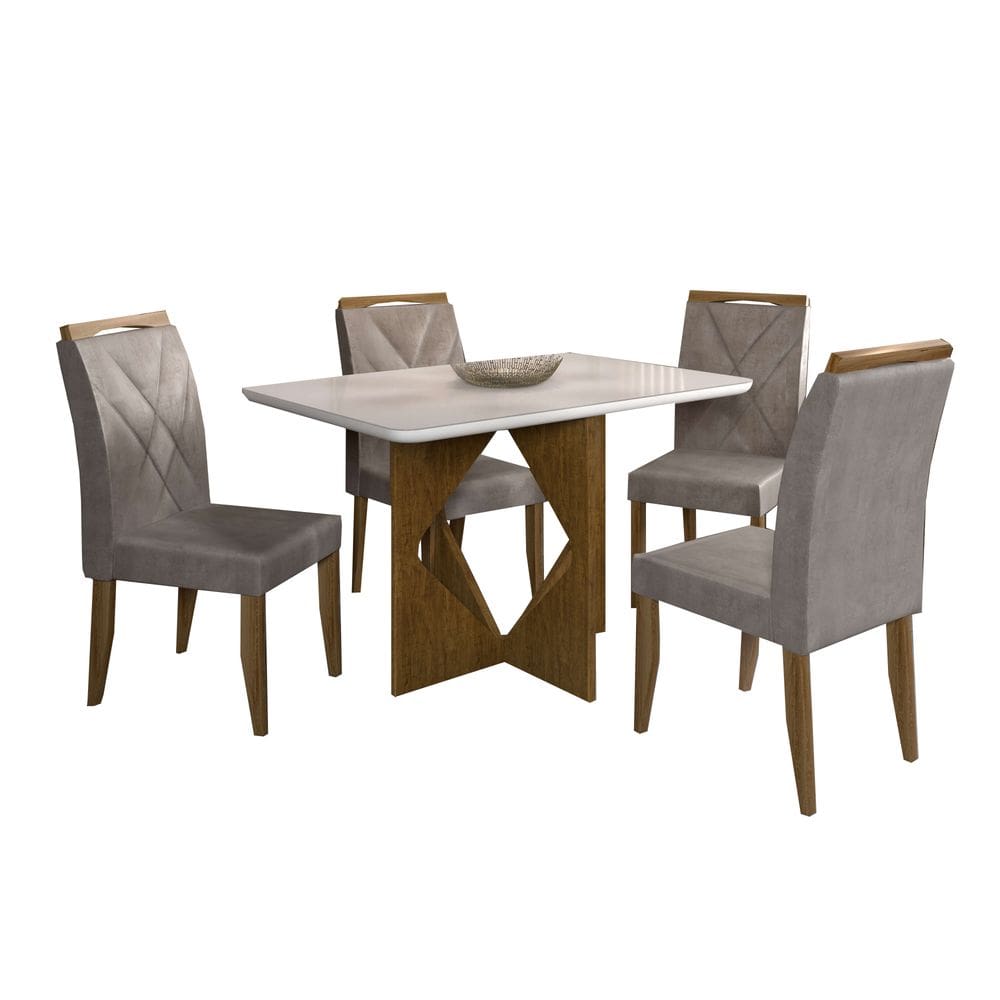 Mesa de Jantar Madrid 90x90cm com 4 Cadeiras Califórnia Minas Plac Cor Cinamomo Off White