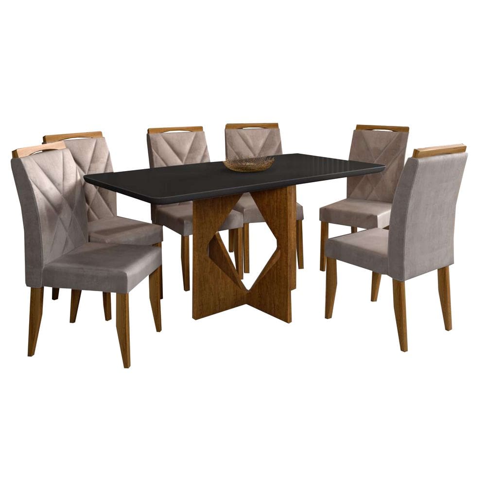 Mesa de Jantar Madrid 160x80cm com 6 Cadeiras Califórnia Minas Plac Cor Cinamomo Preto