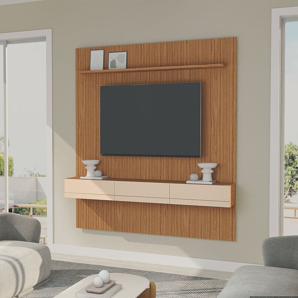 Painel Siena 225 Cm com Nicho 220 Cm Cedro/Off White