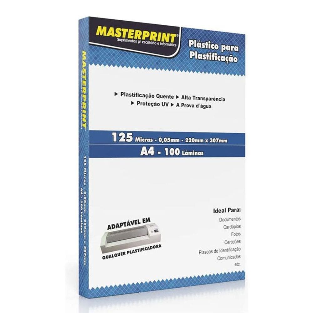 Caixa de Plástico para Plastificação A4 220x307mm 100 Lâminas - Masterprint