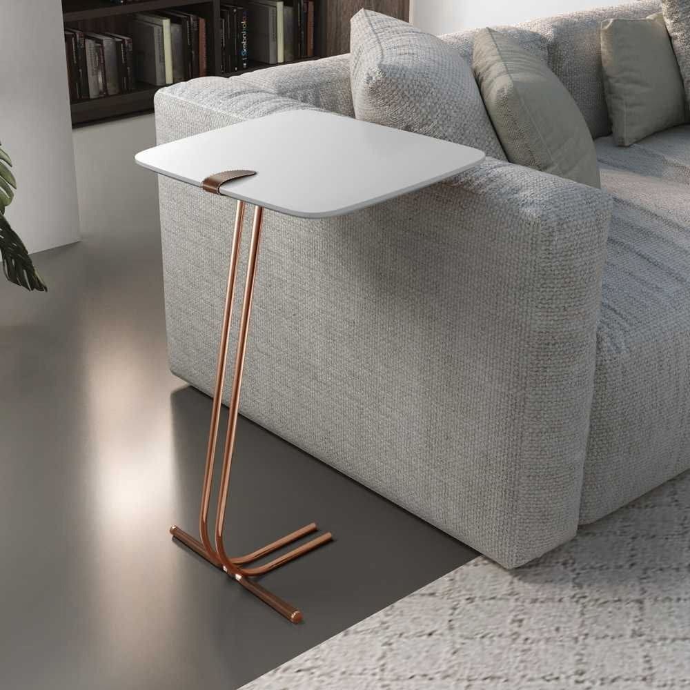 Mesa de Apoio para Sofá com Base em Metal Branco
