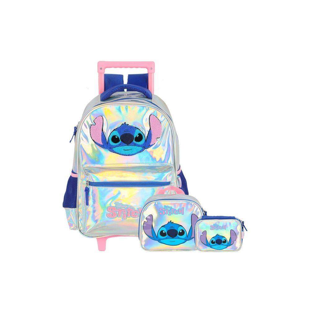 Kit Lilo Stitch Mochila Costas Rodas Lancheira Estojo Box 3D