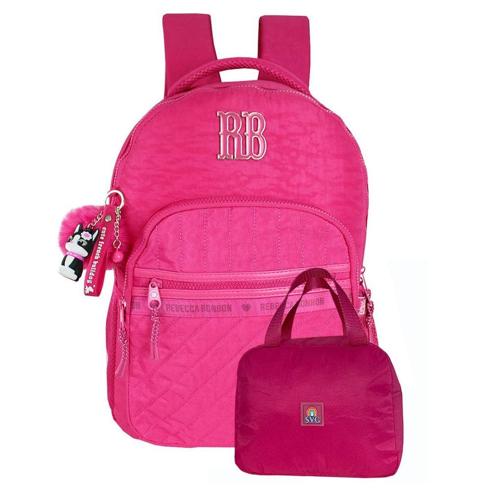 Kit 2 Rebecca Bonbon Mochila Costas E Lancheira Rosa Escolar