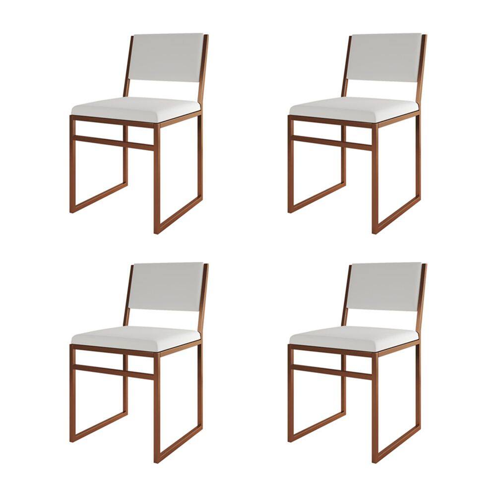 Kit 4 Cadeiras De Jantar Industrial Isa Assento Corino Branco Base Cobre