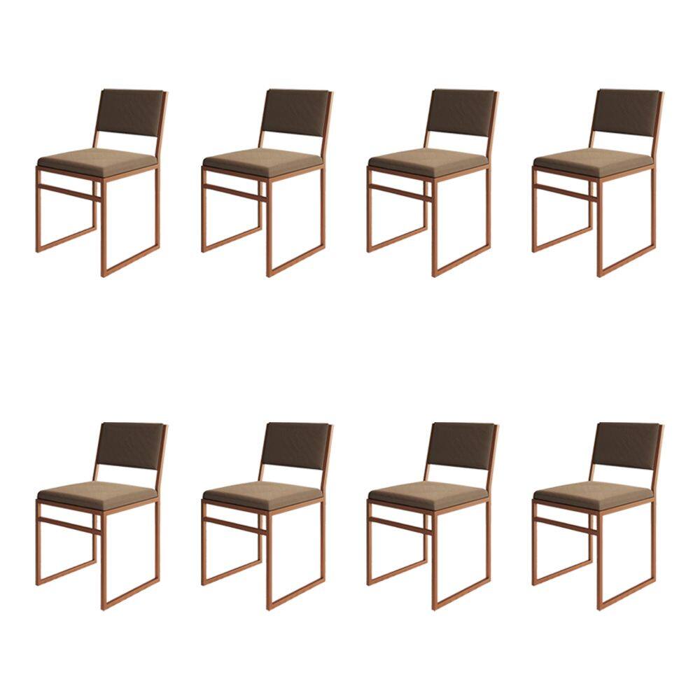 Kit 8 Cadeiras De Jantar Industrial Isa Assento Veludo Marrom Base Cobre