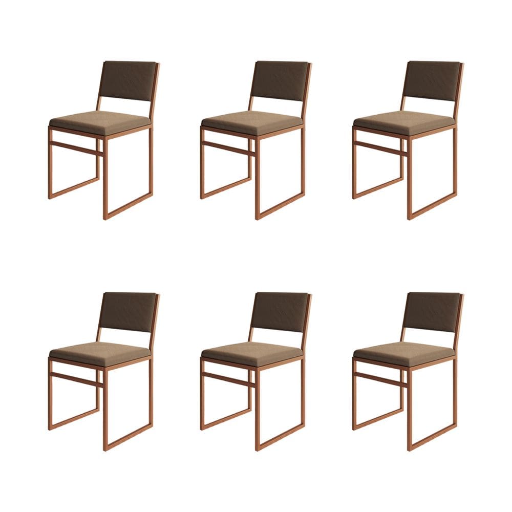 Kit 6 Cadeiras De Jantar Industrial Isa Assento Veludo Marrom Base Cobre
