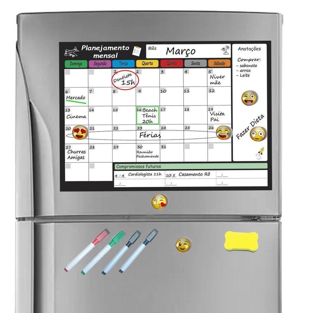 Planner Mensal Planejador Magnético Geladeira Emoticons Imã