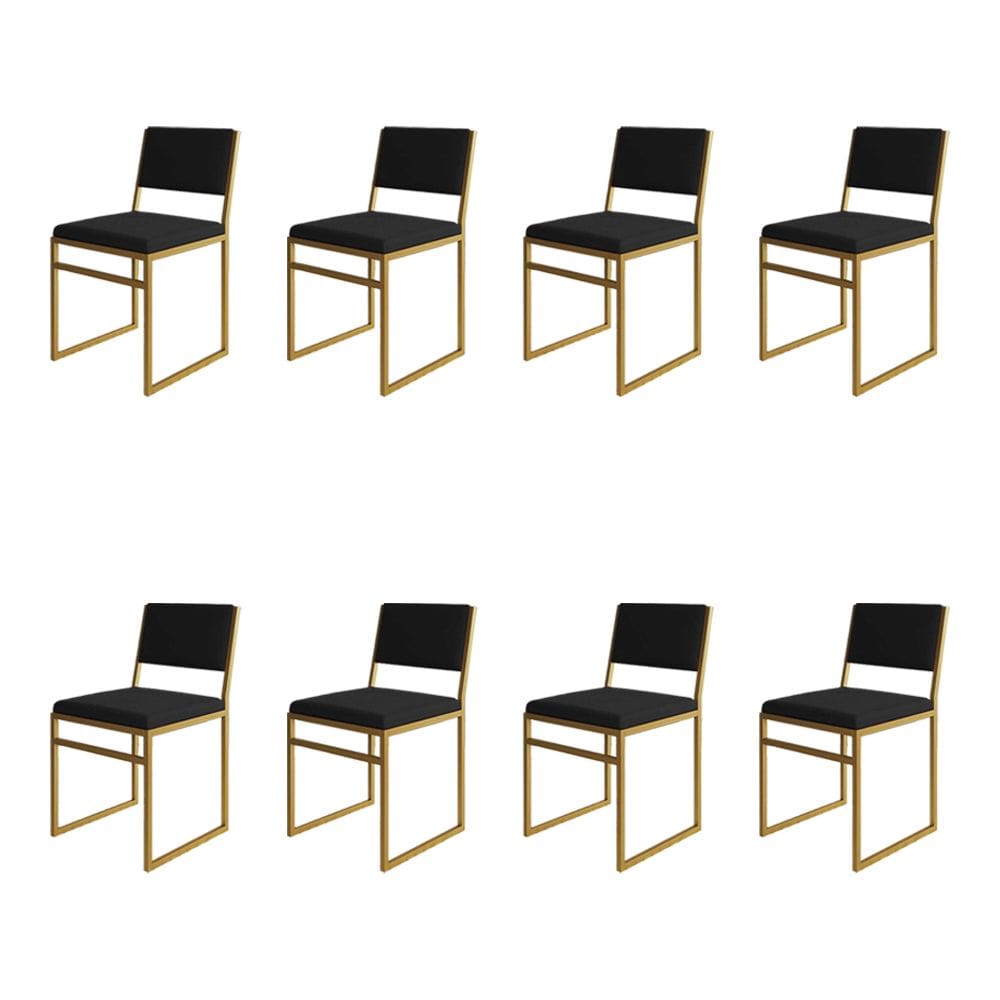 Kit 8 Cadeiras De Jantar Industrial Isa Assento Veludo Preto Base Dourado