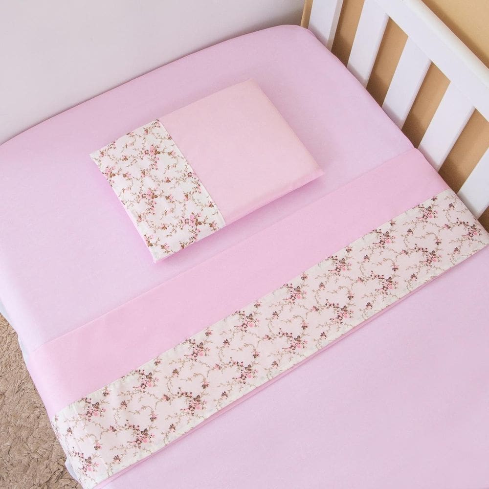 Jogo Lençol 3 Peças 100% Algodão Berço Raminho