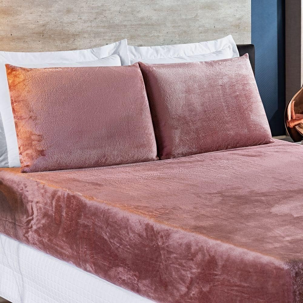 Jogo De Cama Solteiro Biasoft Manta Flannel 2 Peças Rosê