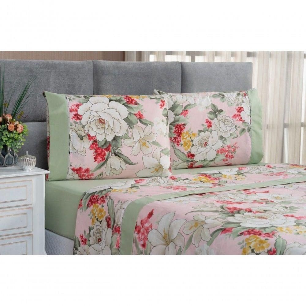 Jogo De Cama Estampado Micropercal 200 Fios Naturale Queen 04 Peças - Killy